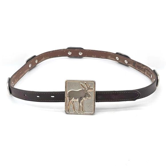 Vintage Navasota Western Leather Belt Moose Buckle Star Canoe Conchos Size M USA main image 13